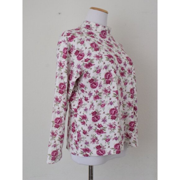 Vintage 90s Floral‎ Turtle Neck Cotton shirt | size M - Picture 4 of 10